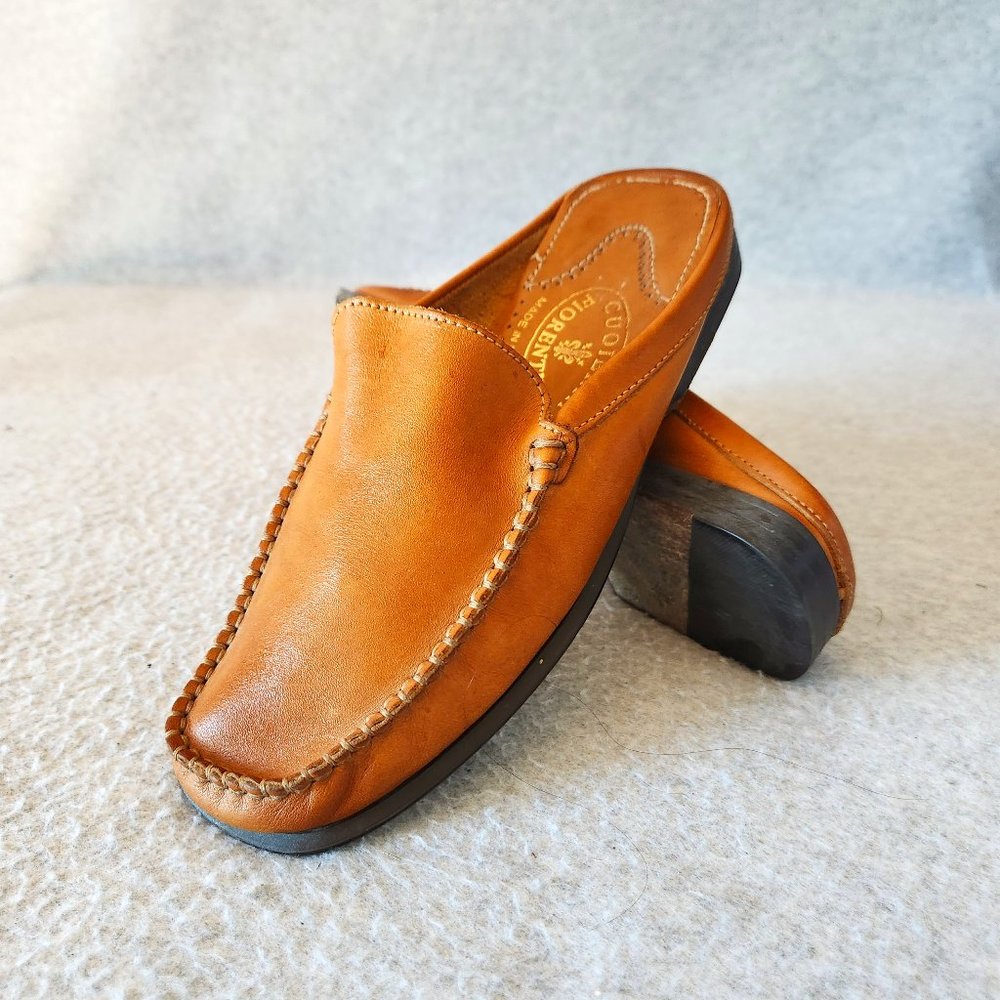 Cuoieria Fiorentina Made in Italy Brown Leather Mules Casual Shoes Slide On
